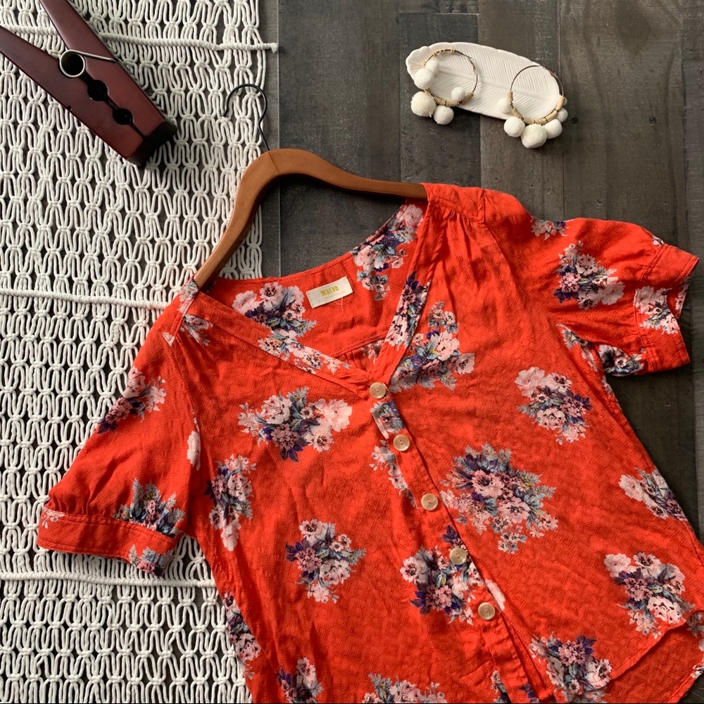 Anthro Maeve Hansley Floral Button Front Blouse